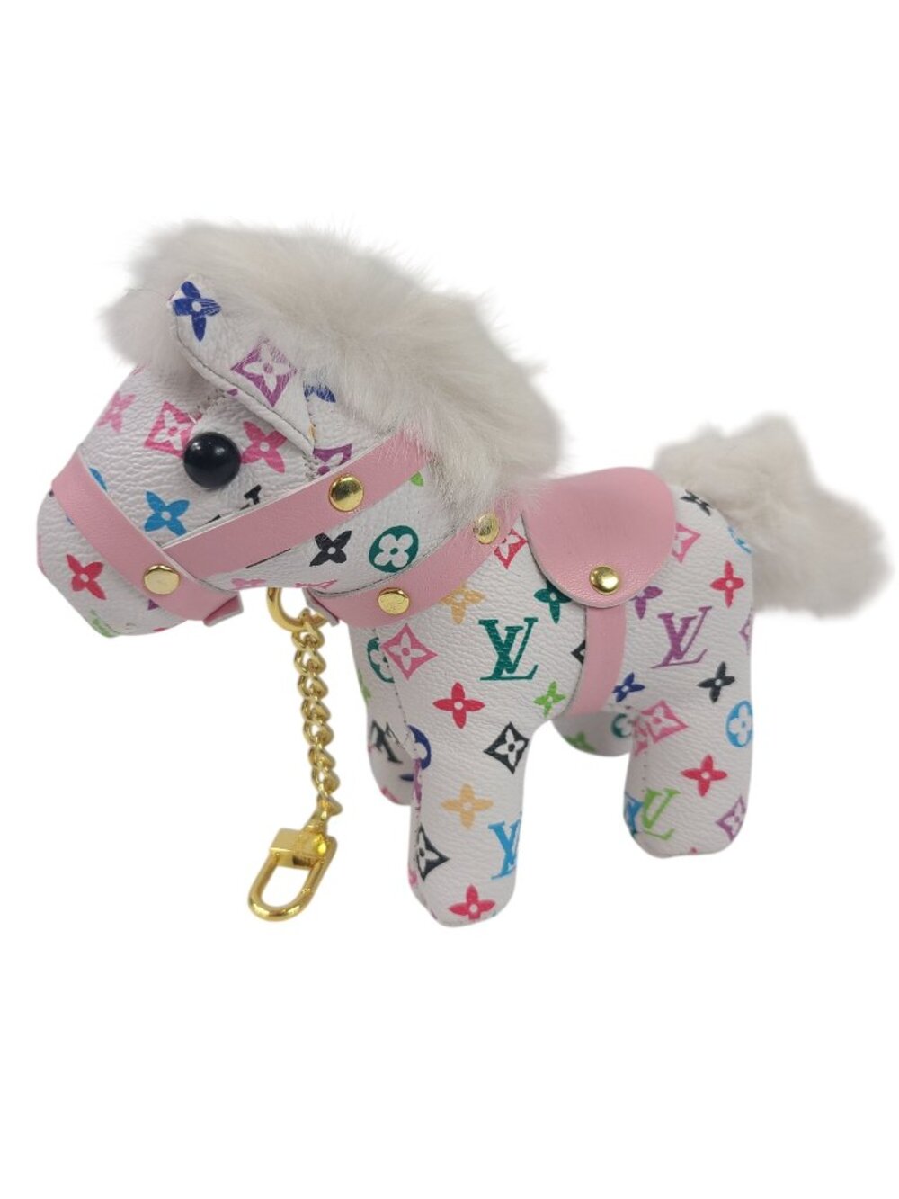 Louis Vuitton Multicolor Horse Bag Charm Keychain Gold Hardware & Pink